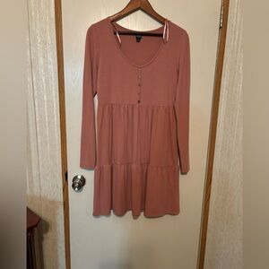 Long Sleeve Tiered Dress - Rose Clay